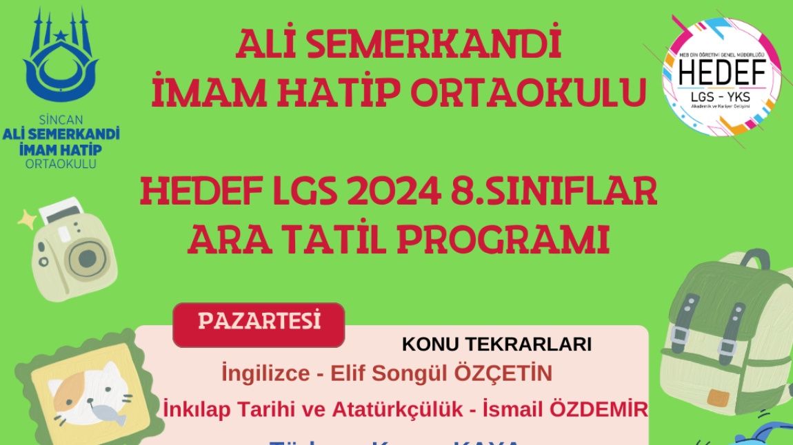 HEDEF LGS 2024 8. SINIFLAR ARA TATİL KAMP PROGRAMIMIZ
